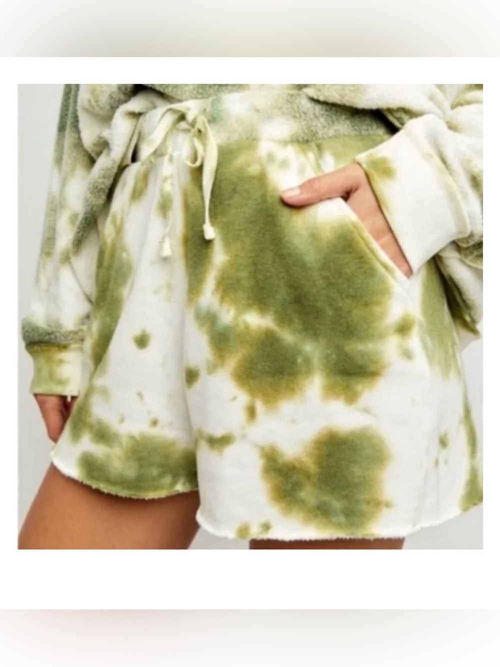 Free People Green and White Tie-Dye Athletic Lounge Shorts